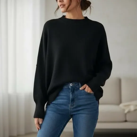 Free People Ottoman Slouchy Black Sweater Long Sleeve Tunic Dress XS - Picture 8 of 16